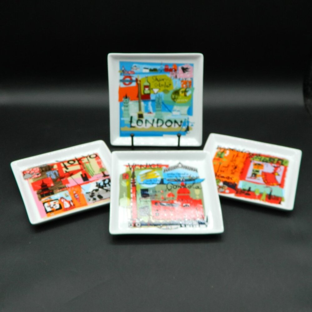 Crate & Barrel Travel Series Appetizer Tapas Plates, Set of 4